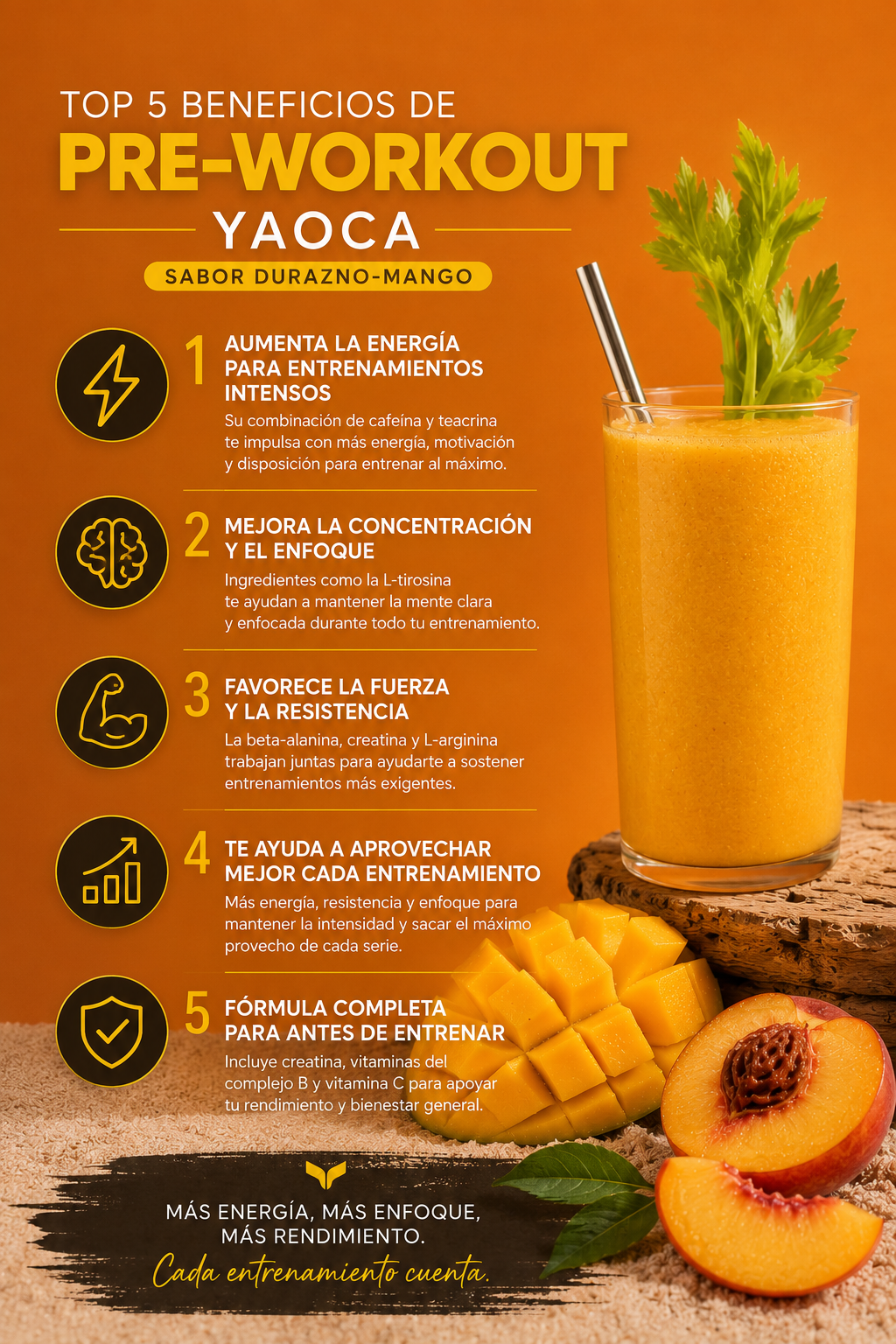 PRE-WORKOUT SABOR DURAZNO-MANGO 360g by YAOCA