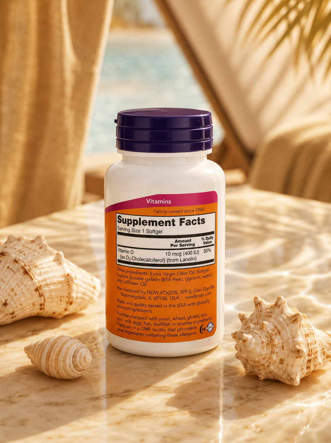 VITAMINA D-3 400 IU 180 Softgels by NOW FOODS
