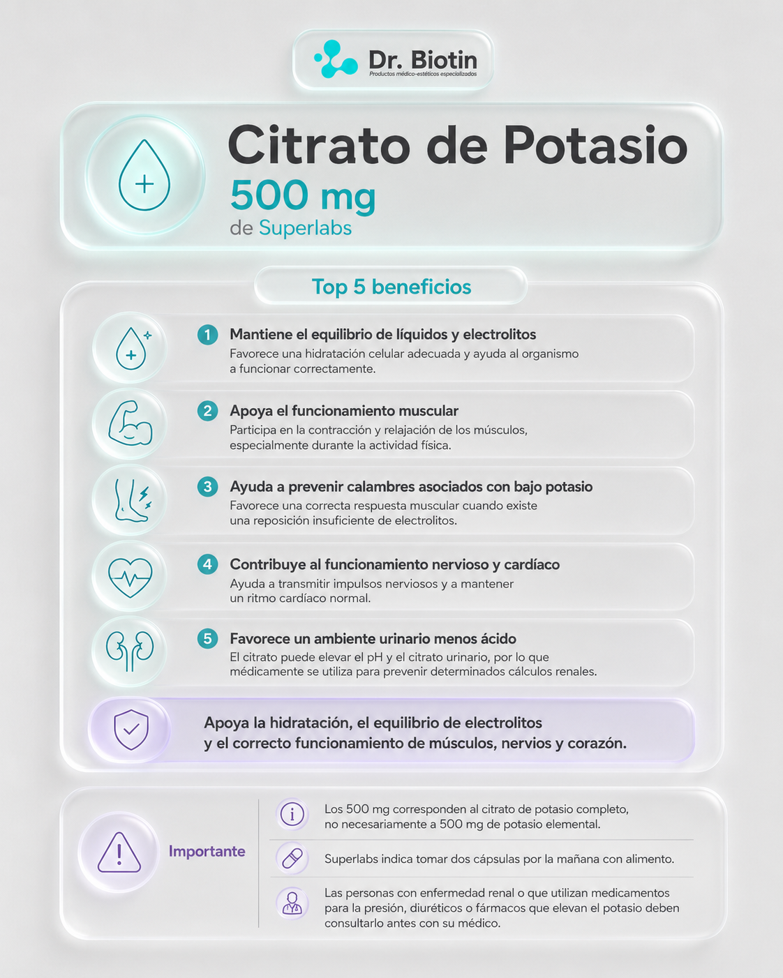 CITRATO DE POTASIO 	500MG 100 CAPSULAS by SUPERLABS