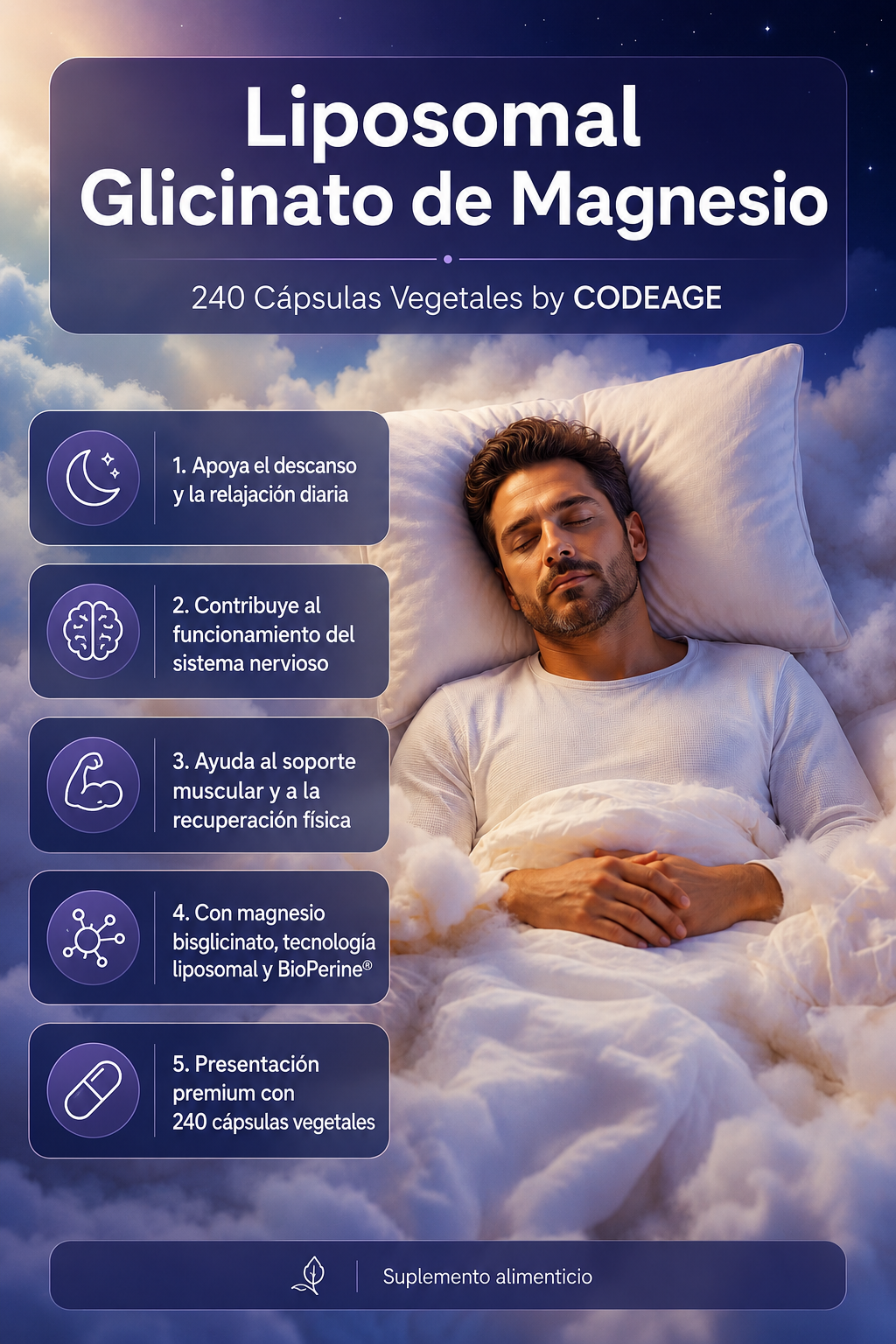 LIPOSOMAL GLICINATO DE MAGNESIO - 240 Cápsulas Vegetales by CODEAGUE