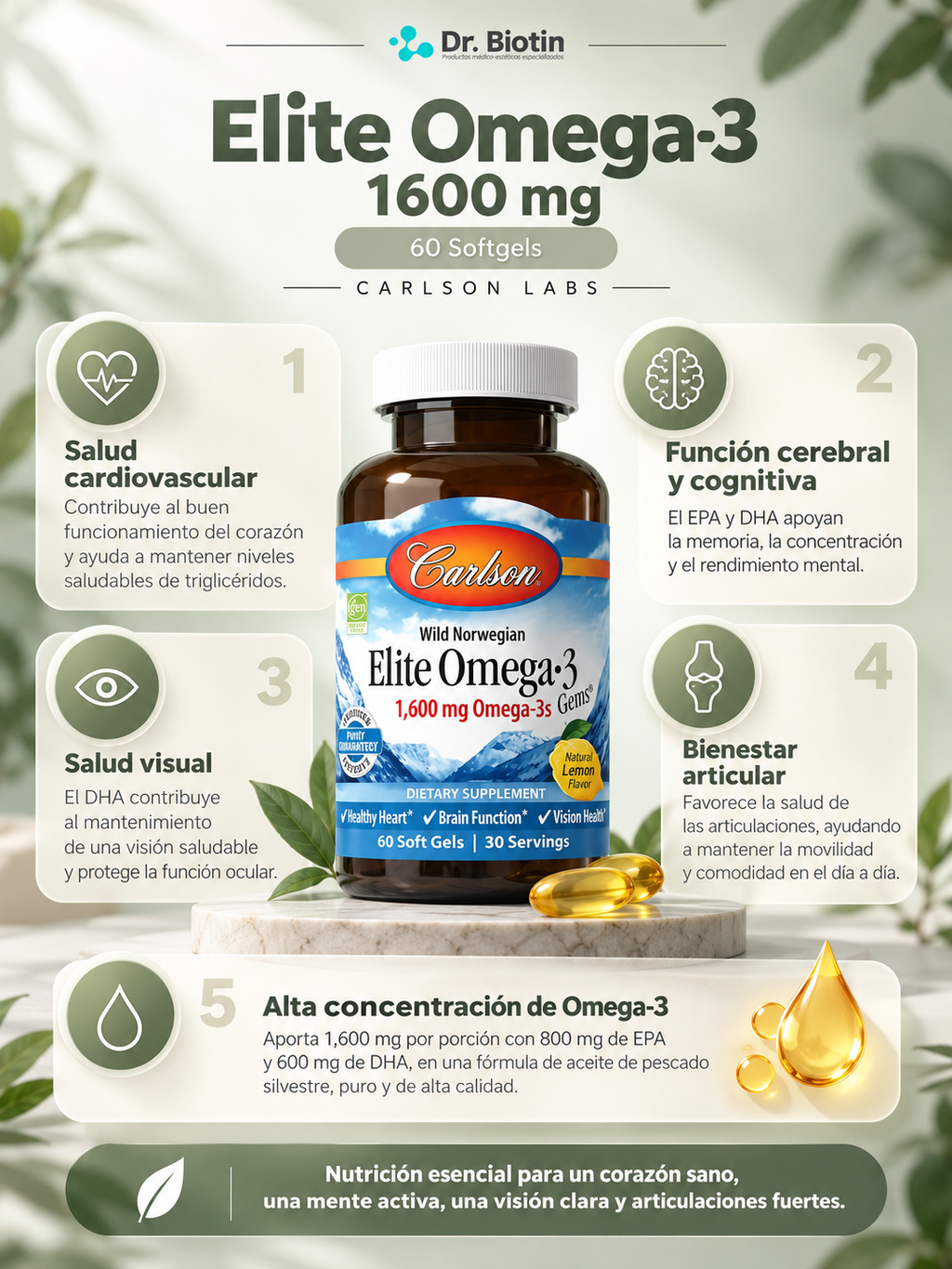 Elite Omega 3 1600mg 60 Softgels - Infografía