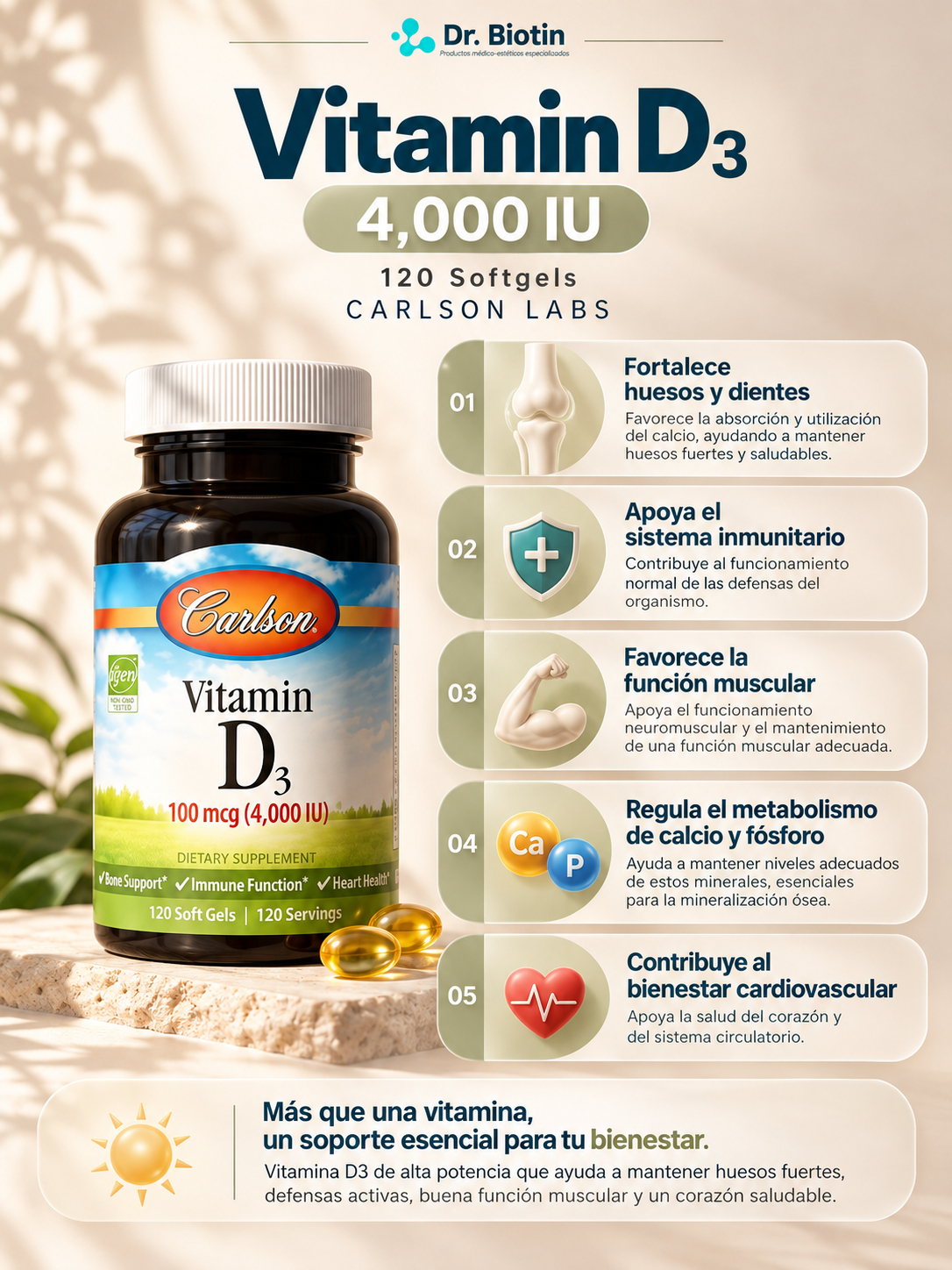 Vitamin D 4000 IU 120 Softgels - Infografía
