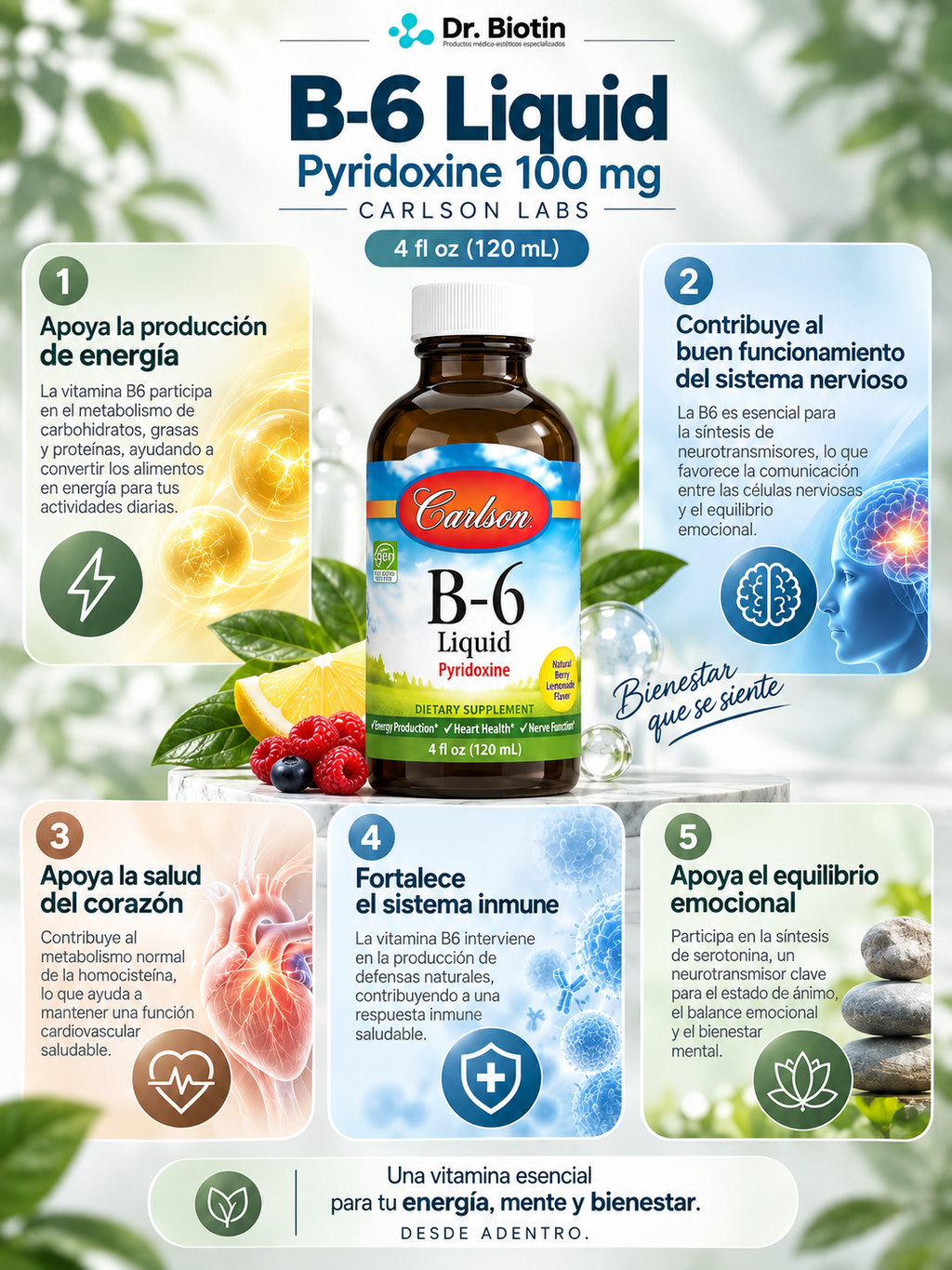 Carlson Vitamina B6 Piridoxina Líquida - Infografía