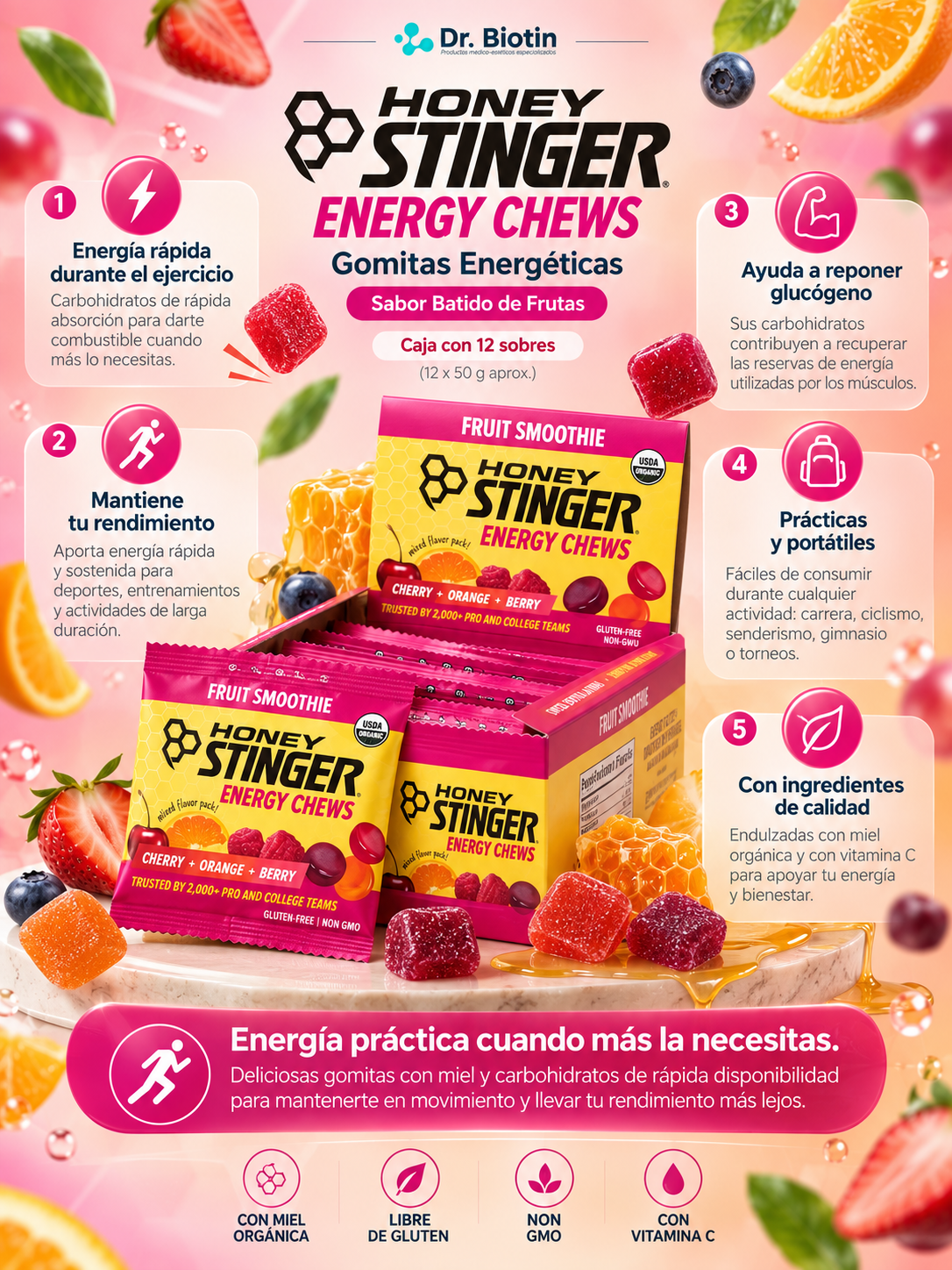 Gomitas Energéticas Honey Stinger - Infografía