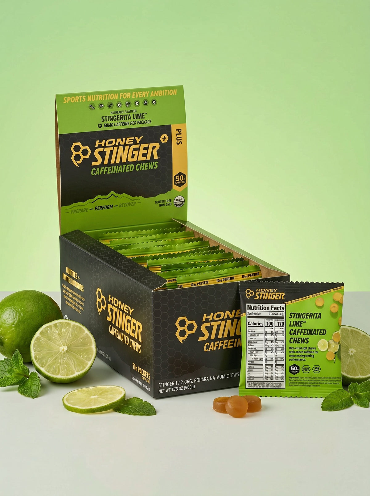Gomitas Honey Stinger Con cafeína Stingerita Lime - Frente