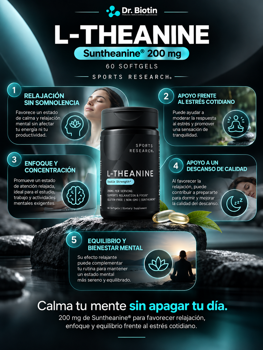 L-Theanine Suntheanine 200mg - Infografía