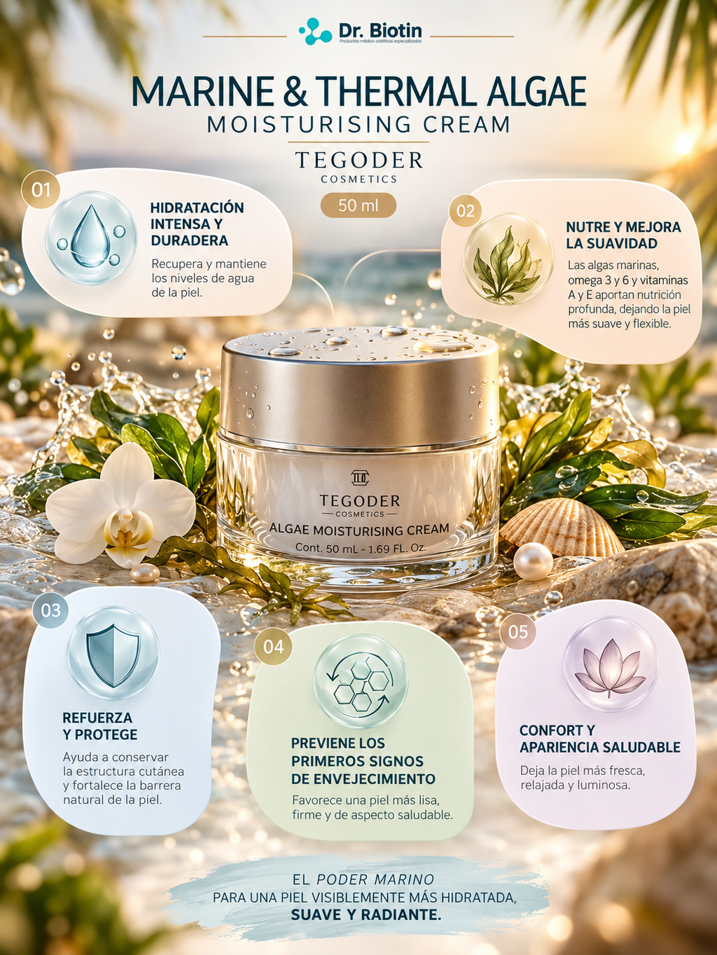 MARINE & THERMAL ALGAE MOISTURISING CREAM TEGODER - beneficios