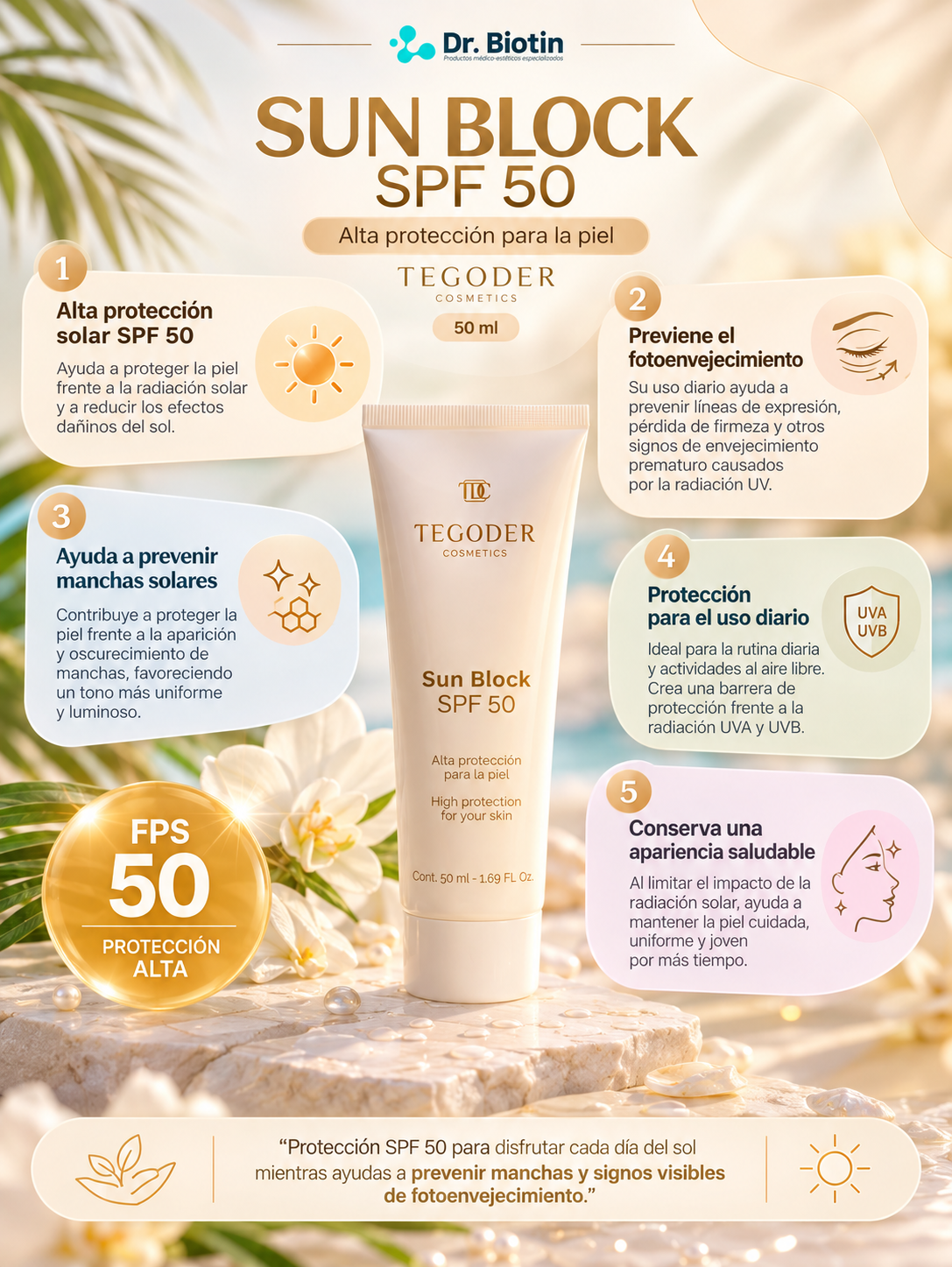 SUN BLOCK SPF 50 TEGODER - beneficios